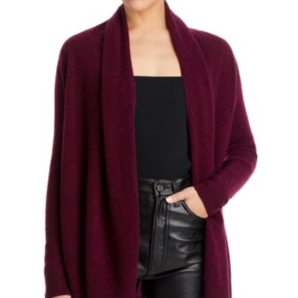 C by Bloomingdale's Cashmere Open-front Cashmere Cardigan in Burgundy SMALL - Picture 1 of 4